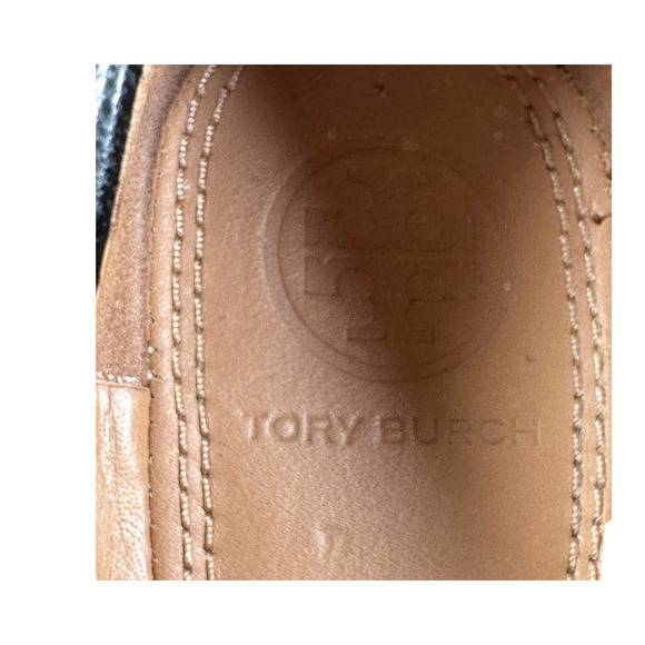 Tory Burch Everly Ballet Flats Women’s 7.5 Black Leather Gold Logo Slip-On Shoes - Picture 7 of 10